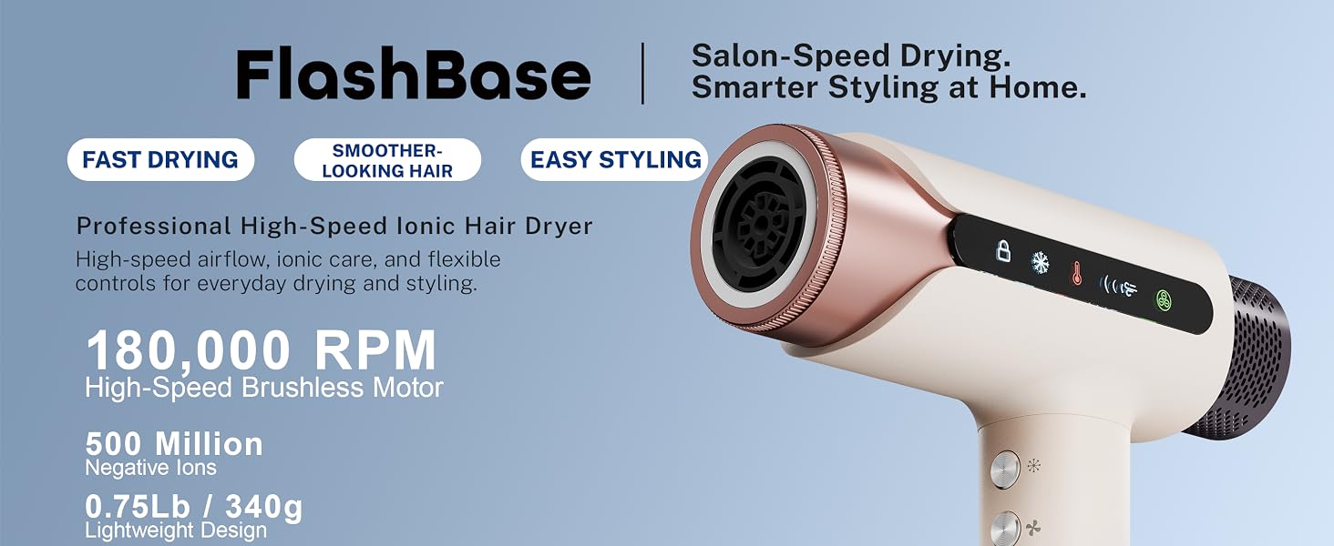 high-speed ionic hair dryer, 180000 RPM, 1875W, digital display