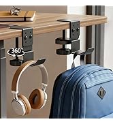 XULIONTS Heavy Duty Desk Hook Clamp(1 PCS), 360° Rotating Headphone Holder, Backpack Hanger with ...