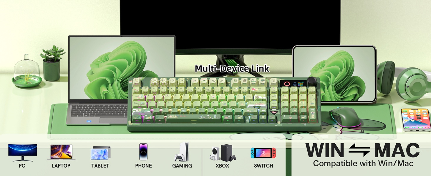 Frog Wireless Mechanical Creamy Keyboard,Gaming Keyboard with Number Pad,98% Keyboard