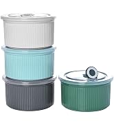 20 oz Ceramic Bowls with Lids, Airtight Food Storage Containers, Microwave Safe Soup Salad Cereal...