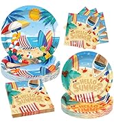 72PCS Beach Plates and Napkins Summer Party Tableware, Set of 24 Hello Summer Disposable Paper Pl...