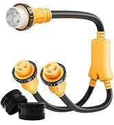MECMO - Marine Shore Power Y Splitter SS2-50P Male 50A Plug to (2) 30A L5–30R Female, 50 Amp 125/...