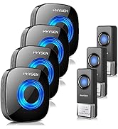 Wireless Doorbell PHYSEN Door bell Chimes with Mute Mode,58 Doorbell Wireless, 5 Volume Levels,13...