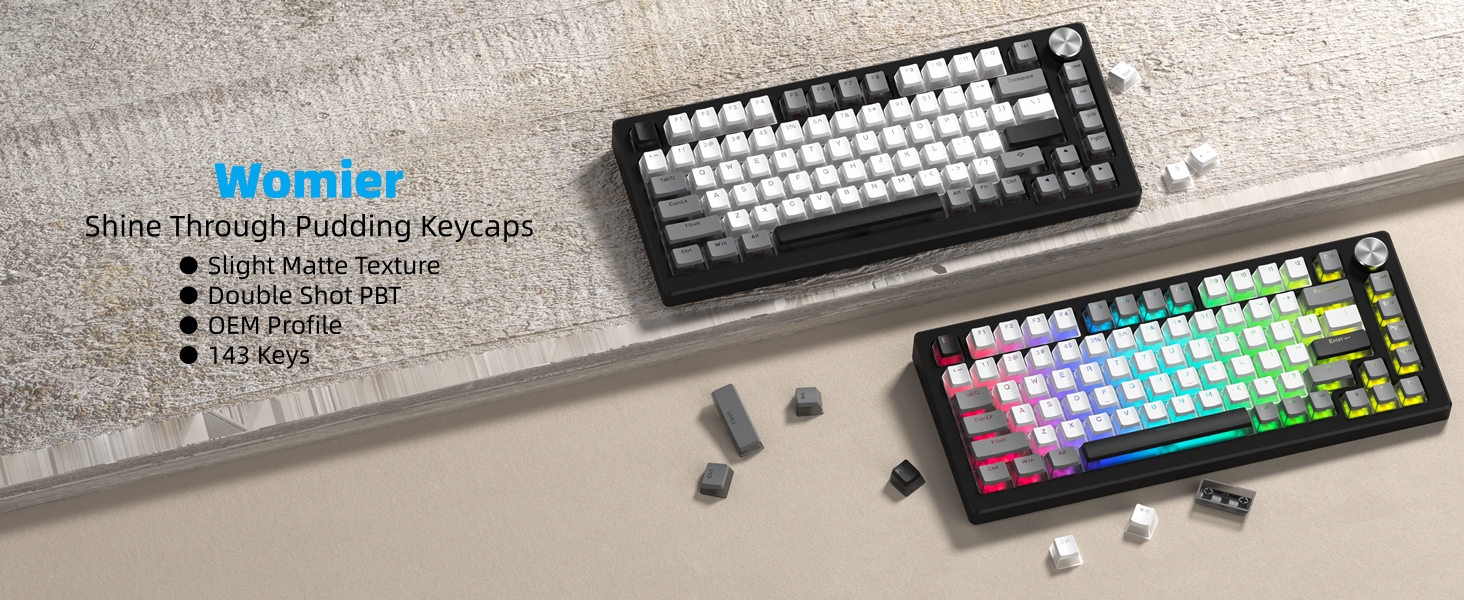 PBT Shine Through Keycaps for mechanical keyboard, Pudding Keycaps 60% 75% 100% Keyboard