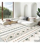 Area Rug for Living Room 9x12: Large Washable Boho Moroccan Rugs Geometric Neutral Rug, Non-Slip ...