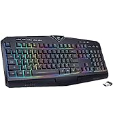 Dacoity Wireless Keyboard, Rechargeable RGB Backlit Wireless Gaming Keyboard with Wrist Rest, Sil...