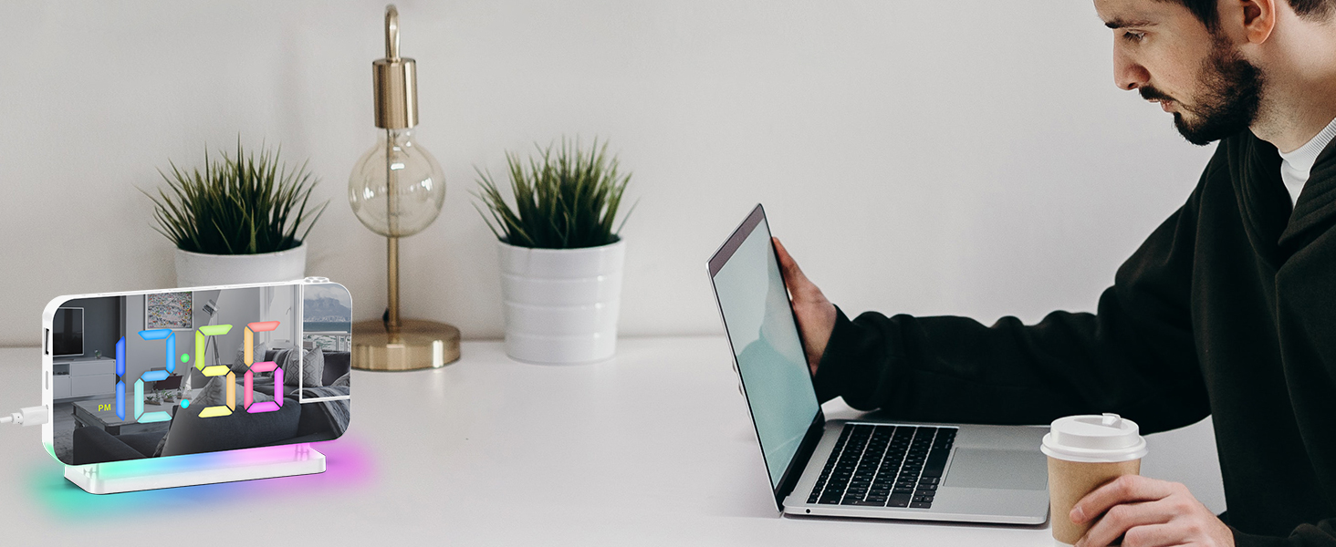 Projection Alarm Clock,LED Mirror Digital Clocks Large Display,with 180° Rotatable Projector