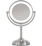 JERDON Lighted Tabletop Mirror with 10X/1X Magnification - LED Lighted Makeup Mirror with Multipl...