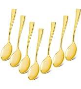 Qeirudu 4 Inch Gold Plastic Mini Spoons, 100 Pack Disposable Tasting Spoons Heavy Duty Small Dess...