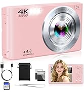 Digital Camera, FHD 4K 44MP Compact Point and Shoot Cameras with 64GB SD Card 2 Batteries, 16X Au...