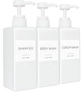 Shampoo and Conditioner Dispenser, Refillable Plastic Shampoo Pump Bottles with Waterproof Labels...