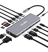 USB C Laptop Docking Station, 14 in 1 Type C Hub Multiport Adapter Dongle with 3 Monitors, Dual H...