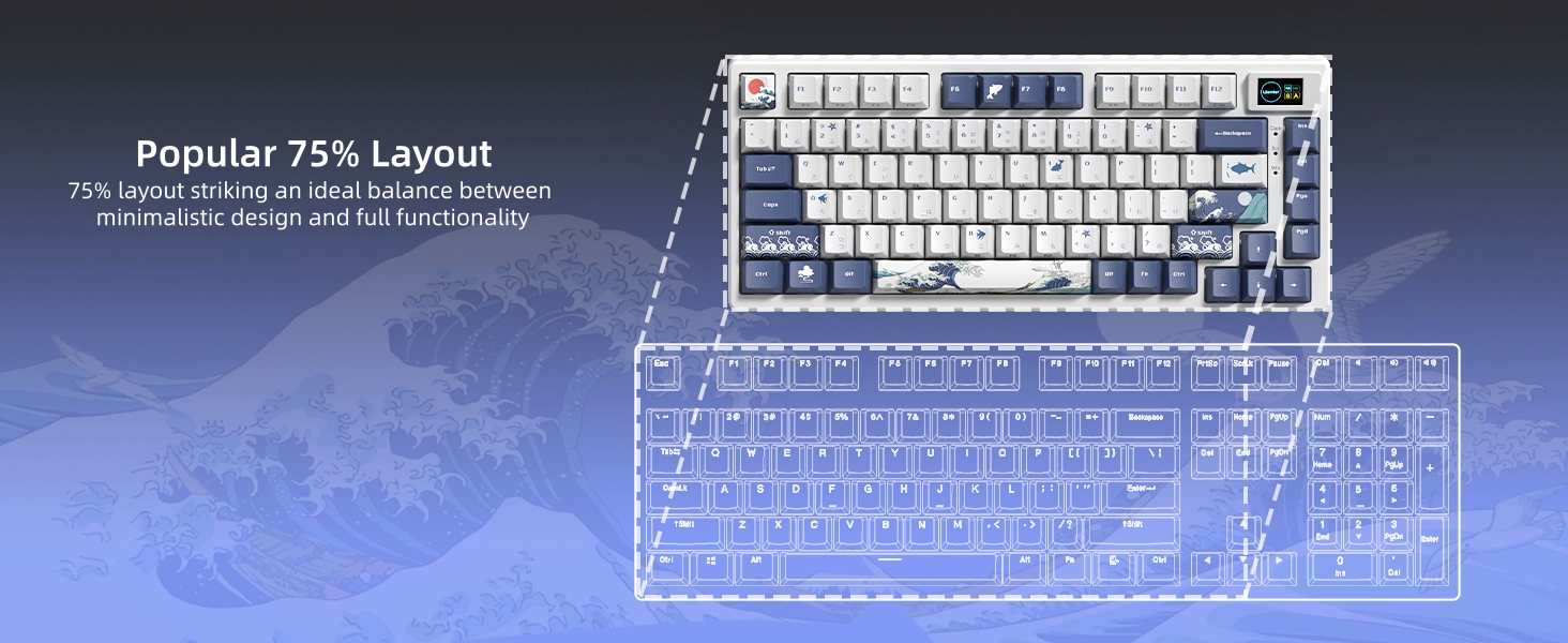 75% Keyboard with Color Multimedia Display Gaming Keyboard