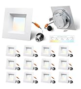 Anyhome 4 Inch Led Recessed Lights Square,Led Downlight Square White,with Baffle Anti-Glare,5CCT ...