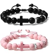 Metzm Adjustable Silicone Beaded Cross Bracelet for Men Women, Waterproof Rubber Surfer Cross Cou...