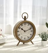 EMAX HOME Vintage Table Clock on Stand, Decorative Desk and Shelf Clock Rustic Mantel Clock Non-T...