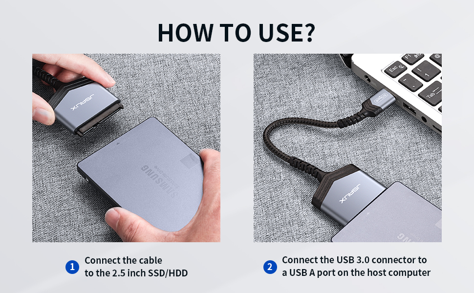 Text reads 'HOW TO USE?' Instructional diagram showing steps to connect and use a device, with USB connection illustrations.