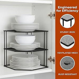 Yarlung 3-Tier Cabinet Corner Shelf, 9x9x7.5 Inches Metal Wire Plate Rack Kitchen Counter Organizer