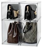 GOXITAX 4 Pack Stackable Closet Organizers and Storage Shelves for Small Purses, Handbags, Clear ...