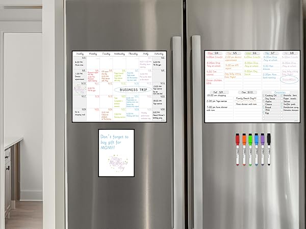 Magnetic Dry Erase Monthly Calendar and Weekly Whiteboard Bundle for Fridge