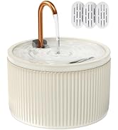 MISFANS Ceramic Cat Water Fountain - 2.1L/71oz - All-Ceramic Body &amp; Pure Copper Water Spout - Non...