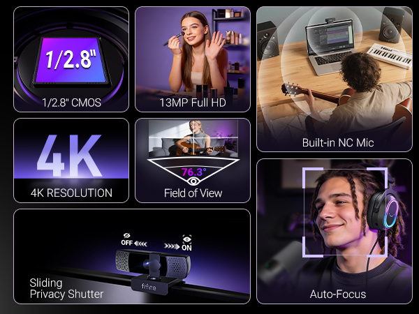 13MP webcam with built-in NC mic