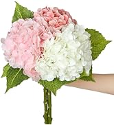SIITUMEIZI Hydrangea Pink Artificial Flower Faux Hydrangea Flowers 21 Inch Real Touch Latex Fake ...