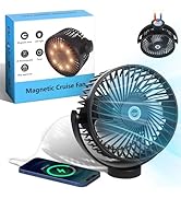 Magnetic Cruise Fan with 8000mAh Rechargeable Battery, LED Light, Timer&amp;Power Output, Magneticall...