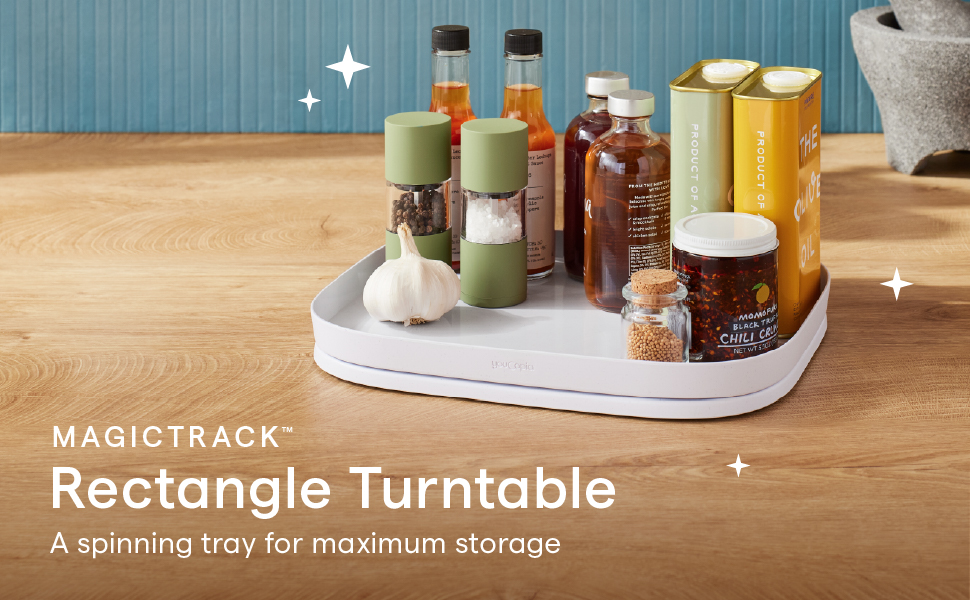 Magic track rectangle turntable spinning tray storage organizer