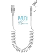 USB to USB-C and Lightning Cable Coiled 2 in 1,[MFi Certified] Apple Carplay &amp; Android Auto Cable...