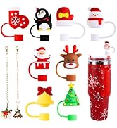 10pc 3D Christmas Straw Topper for Stanley Silicone Reusable Christmas Straw Covers with Cup Acce...