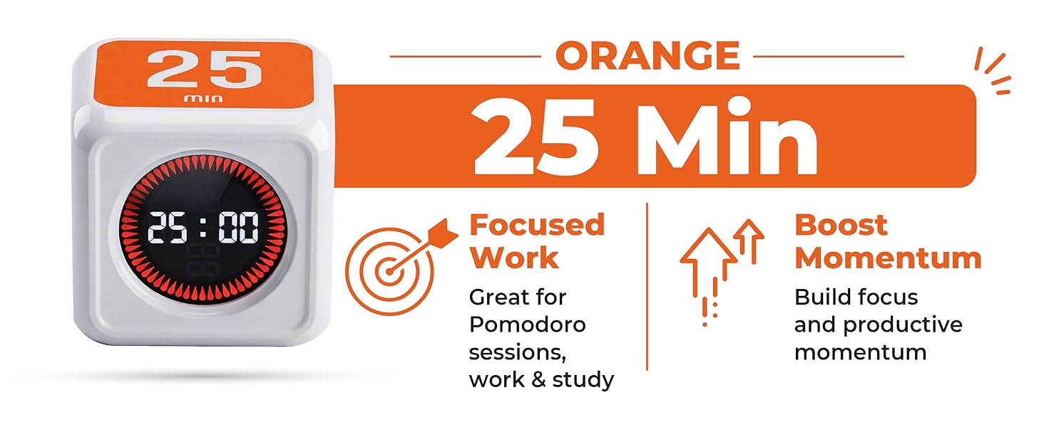 25 minute visual timer with visual countdown for focus, study, work, productivity, and Pomodoro