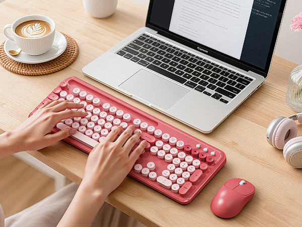 Christmas gift idea for women who love cute pink workspaces and soft typing feel.
