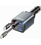 [Upgraded] 6 in 1 Retractable Car Charger with USB-C &amp; Apple Cables | SUPERONE Smaller Fast Car P...