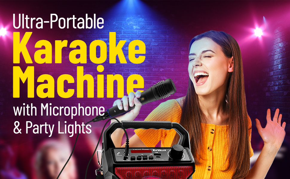 Ultra-Portable Karaoke Machine with Microphone &amp;amp;amp; Party Lights