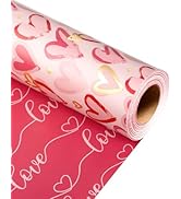 MAYPLUSS Pink Wrapping Paper, Heart Gift Wrap Paper Roll Reversible Love for Girl Women Anniversa...