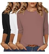 Zeagoo Tops for Women 3 Pack 3/4 Sleeve Crewneck Cute Basics Tees Casual Fashion Summer T Shirts ...
