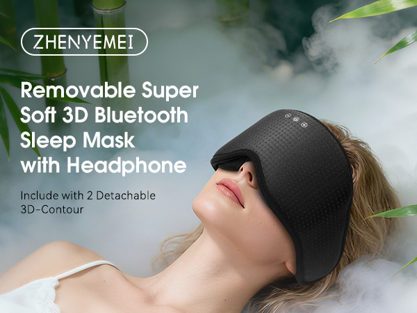 Sleep Mask with Bluetooth 5.4 Headphones, Removable 3D Eye Cups