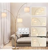 DLLT Modern Floor Lamp for Room: 3-Light Gold Tree Dimmable Floor Lamps with Beige Shades for Liv...