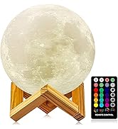 Moon Lamp, 3D Printing Moon Light with Stand &amp; Remote &amp;Touch Control and USB Rechargeable, Timing...