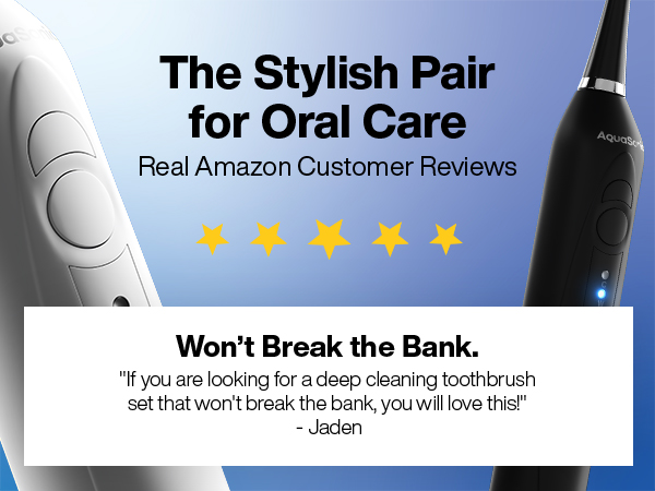 AquaSonic Duo Series Electric Toothbrush with different cleaning modes, safe for sensitive teeth