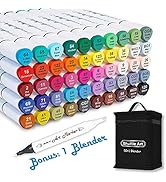 Shuttle Art 51 Colors Dual Tip Alcohol Based Art Markers, 50 Colors plus 1 Blender Permanent Mark...