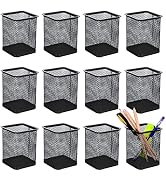 TooCust Black Mesh Pencil Holder 12 Pack Square Pen Cups For Desk Organizer Classroom Organizatio...