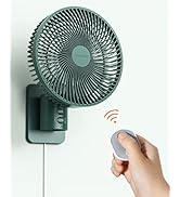 Oscillating Wall Mount Small Fan with Remote Control and Timer, 8.5Inch, 4 Speeds, Included Adapt...