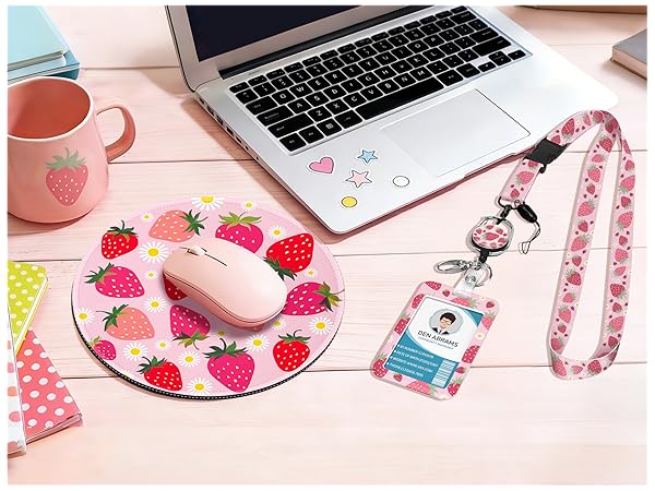 Cute Mouse Pad Lanyards id Holder Cute Office Accessories
