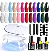 MEFA 19 Pcs Gel Nail Polish Kit with U V Light, 12 Colors All Seasons Soak Off Gel Polish Nail Se...