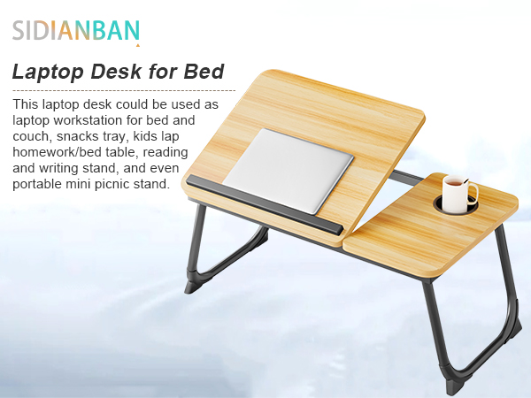 Adjustable Laptops Stand with 5 Angles, Lap Tray Table with Cup Holder, Laptop Bed Desk Tray