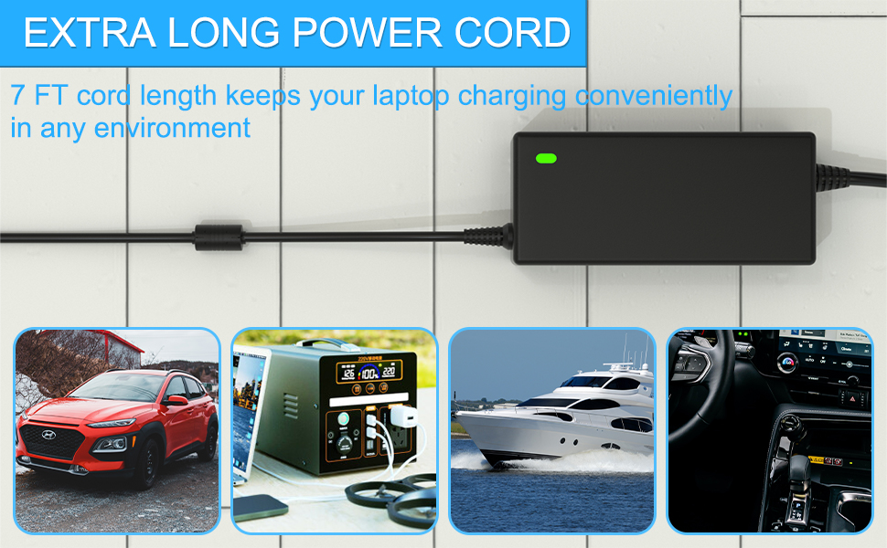 7FT cord length keeps devices charging conveniently, car, portable power station, BOAT and RV