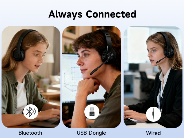 wireless headset with mic remote work bluetooth computer headphones office call center lightweight