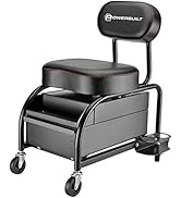 Powerbuilt Professional Car Detailers Mechanics Roller Seat, Heavy Duty Garage Stool with Thick P...